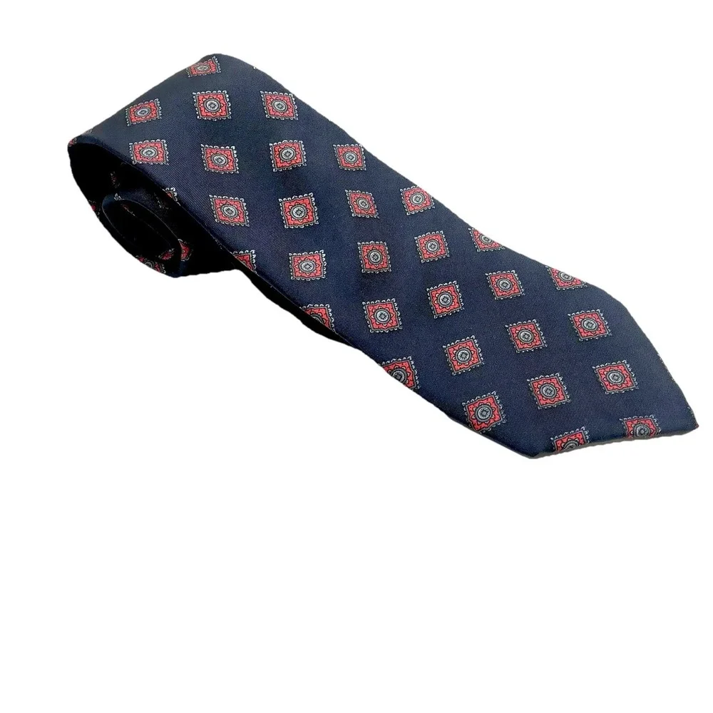 ✅Peter Blair Silk Tie Red Blue Geometric USA #️⃣0022